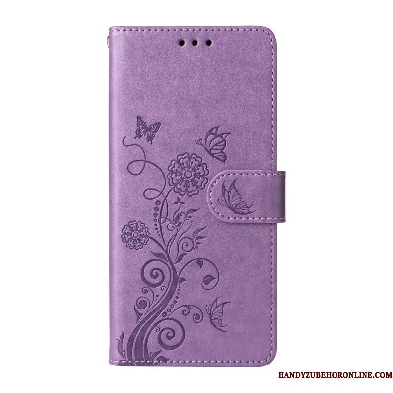 Leren Hoesje Voor Samsung Galaxy S26 Bloemenvlinders