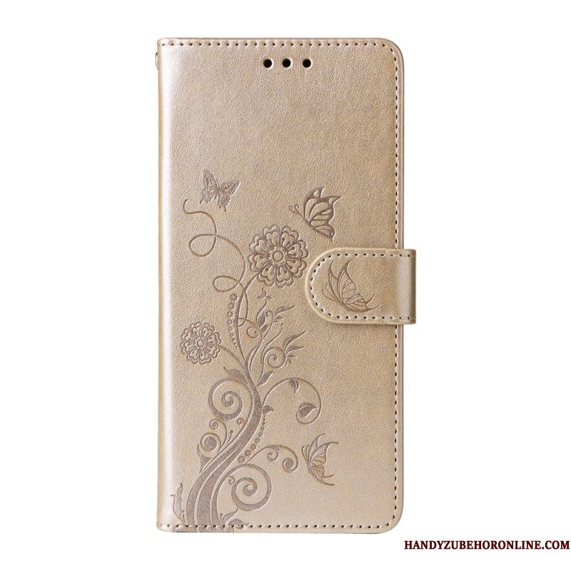 Leren Hoesje Voor Samsung Galaxy S26 Bloemenvlinders
