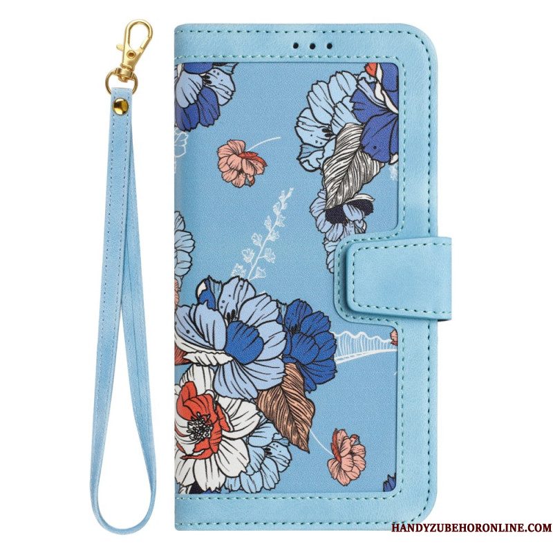 Leren Hoesje Voor Samsung Galaxy S26 Plus Bloemen Met Bandje
