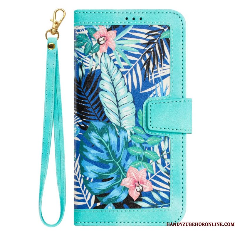 Leren Hoesje Voor Samsung Galaxy S26 Plus Bloemen Met Bandje