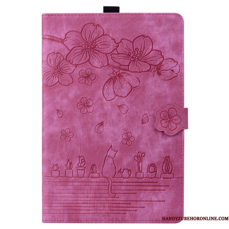 Leren Hoesje Voor Samsung Galaxy Tab S10 Fe Plus Kattenscène