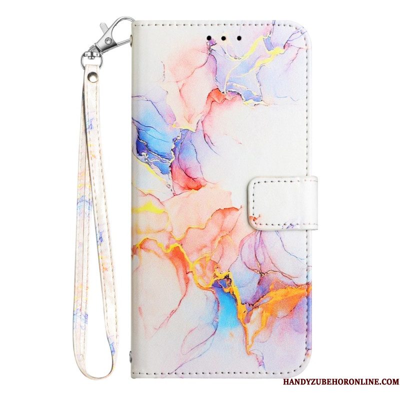 Leren Hoesje Voor Sony Xperia 1 Vii Marmer Met Bandje