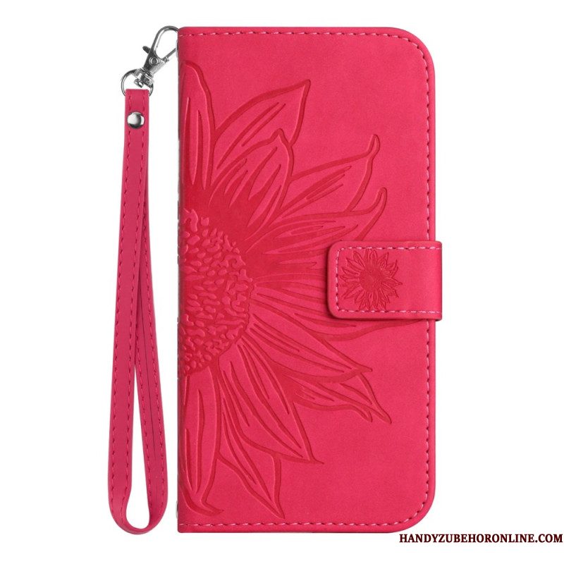 Leren Hoesje Voor Xiaomi 15 Pro Bandje Met Zonnebloemprint