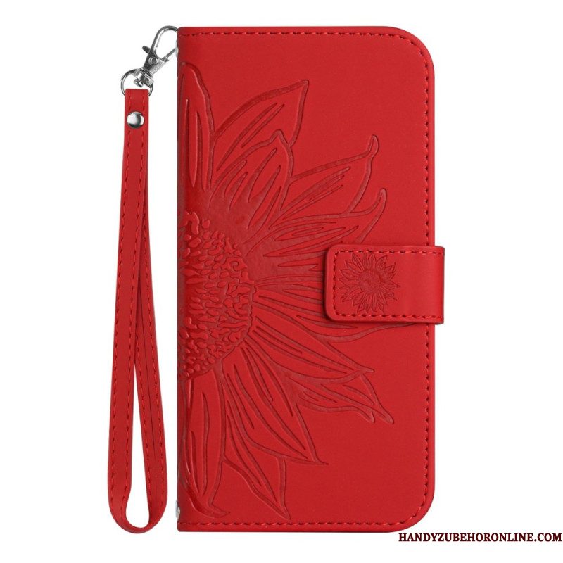 Leren Hoesje Voor Xiaomi 15 Ultra Zonnebloemprint Met Bandje
