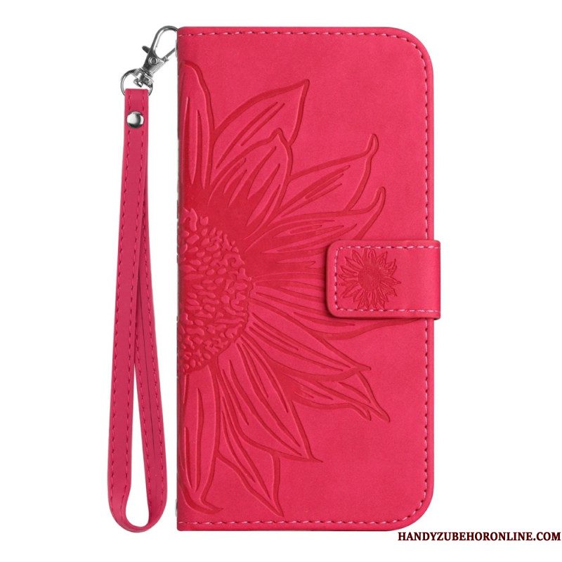 Leren Hoesje Voor Xiaomi 15 Ultra Zonnebloemprint Met Bandje