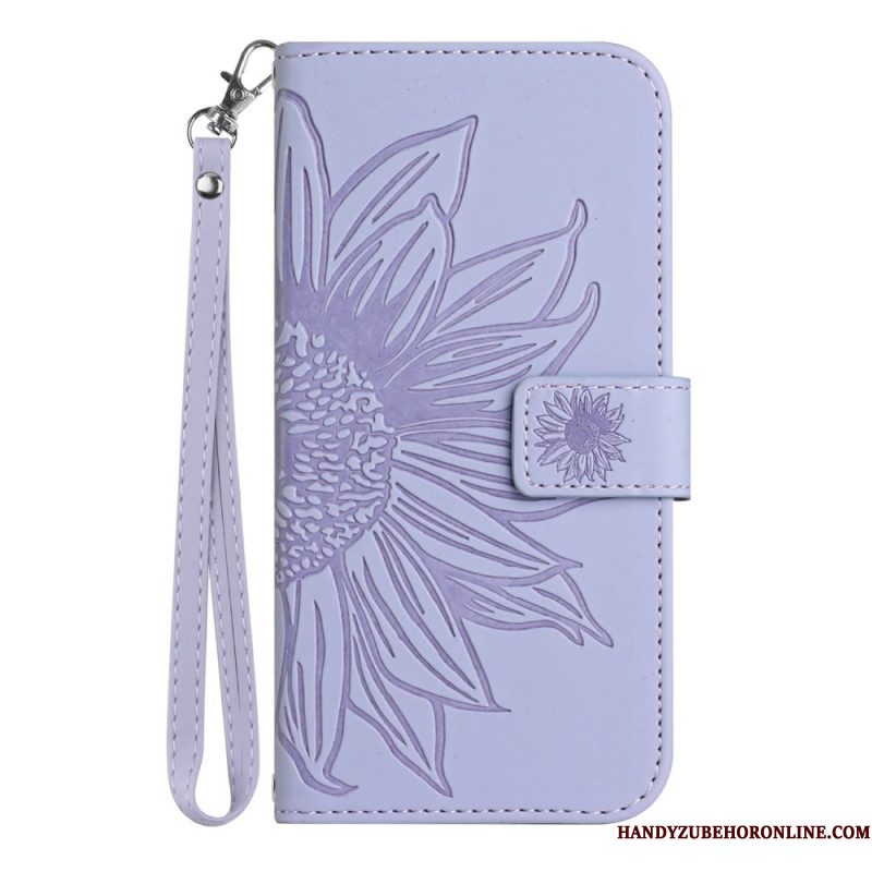 Leren Hoesje Voor Xiaomi 15 Ultra Zonnebloemprint Met Bandje