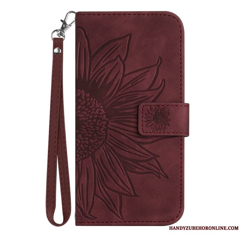 Leren Hoesje Voor Xiaomi 15 Ultra Zonnebloemprint Met Bandje