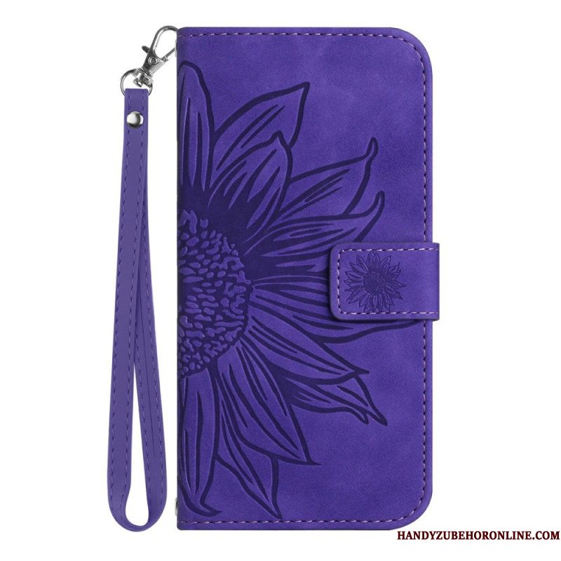 Leren Hoesje Voor Xiaomi 15 Ultra Zonnebloemprint Met Bandje