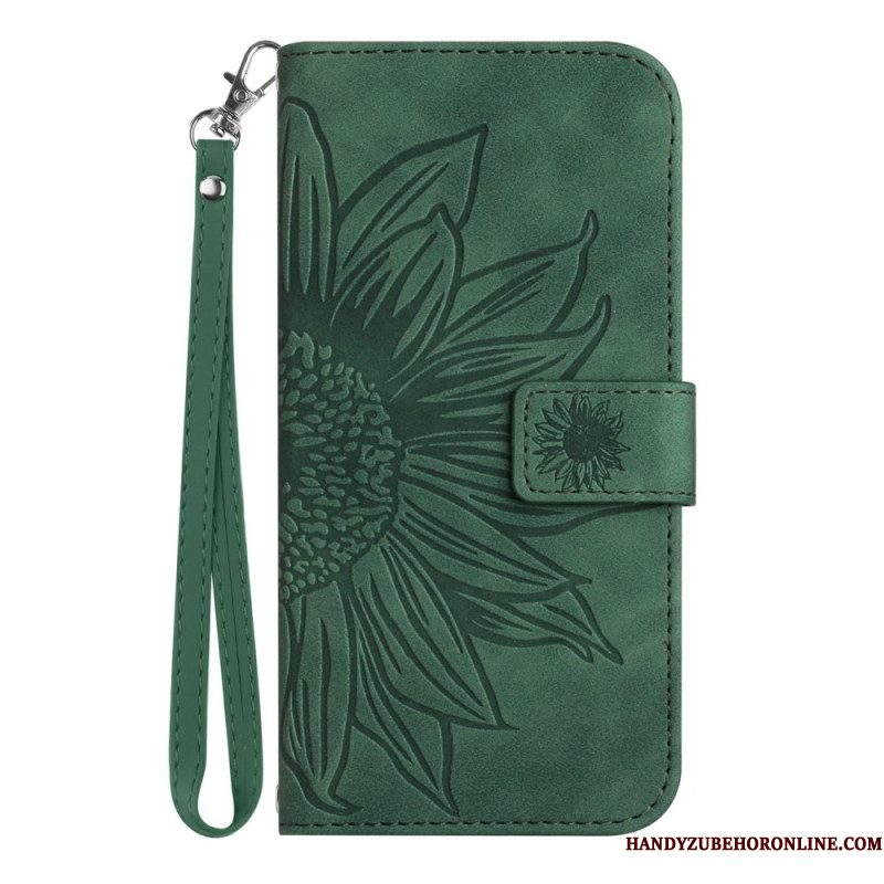 Leren Hoesje Voor Xiaomi 15 Ultra Zonnebloemprint Met Bandje