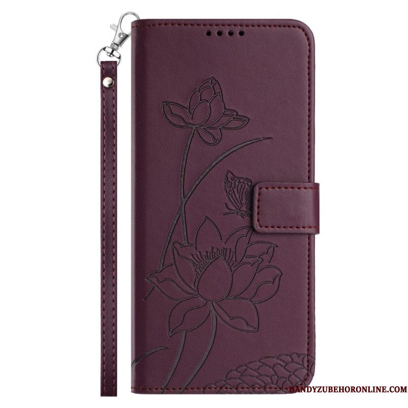 Leren Hoesje Voor Xiaomi 17 Lotuspatroon Met Koord