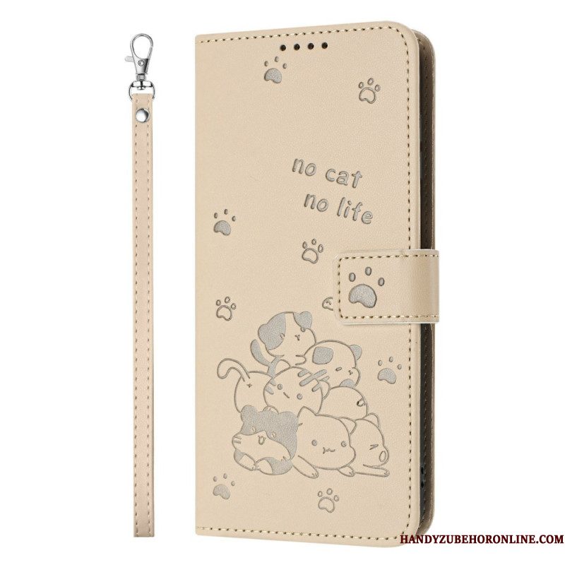 Leren Hoesje Voor Xiaomi 17 Pro Kattenpatroon En Koord