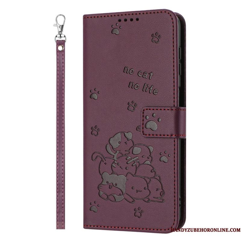 Leren Hoesje Voor Xiaomi 17 Pro Kattenpatroon En Koord