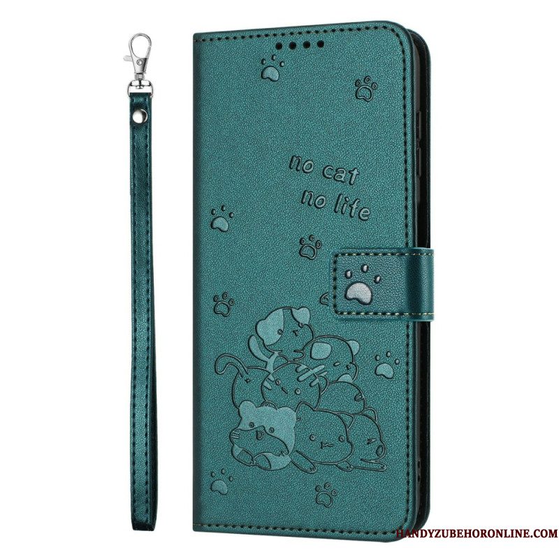 Leren Hoesje Voor Xiaomi 17 Pro Kattenpatroon En Koord