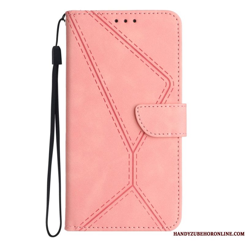 Leren Hoesje Voor Xiaomi Redmi Note 14 5g Bandjes Met Lijnen En Trekkoordjes
