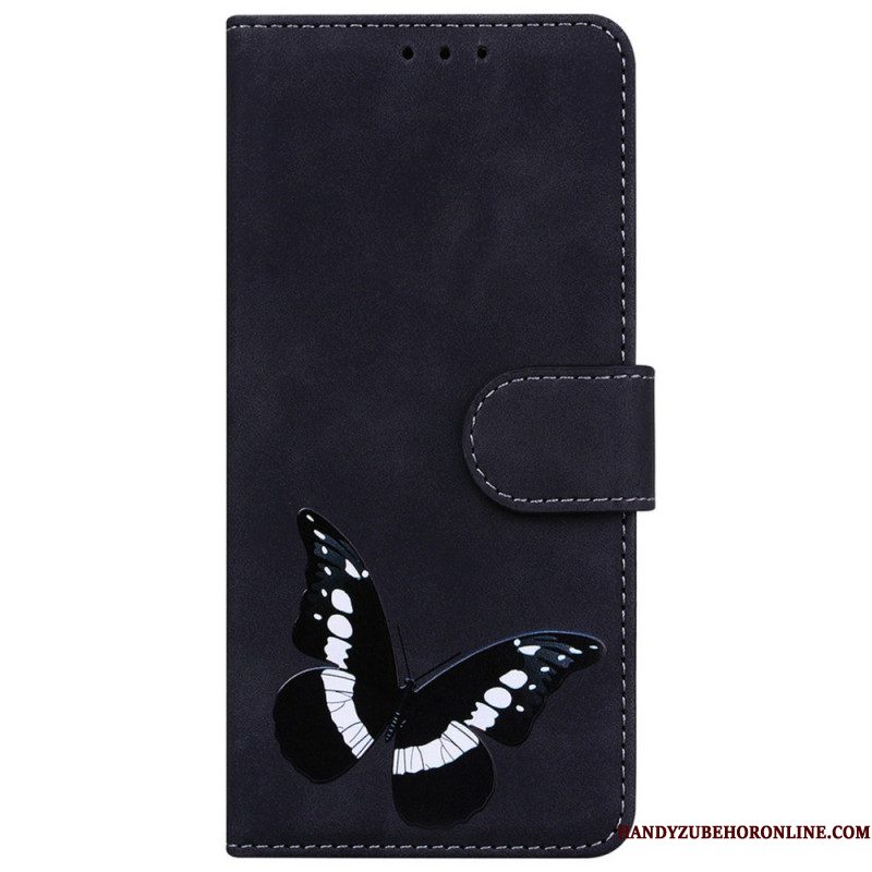 Leren Hoesje Voor Xiaomi Redmi Note 14 5g Suède-effect Met Vlindermotief