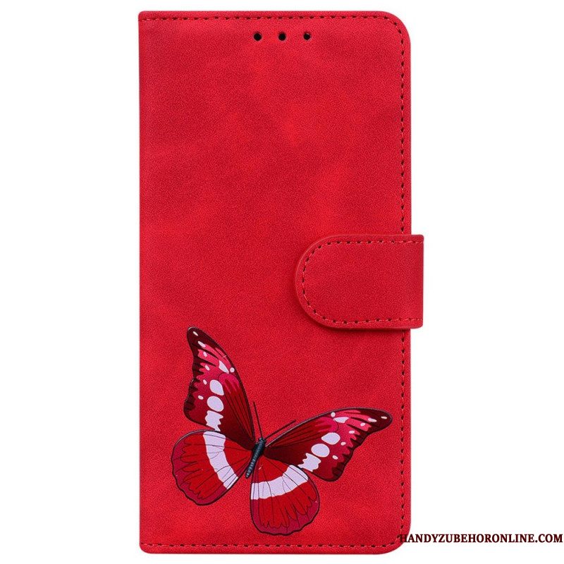 Leren Hoesje Voor Xiaomi Redmi Note 14 5g Suède-effect Met Vlindermotief