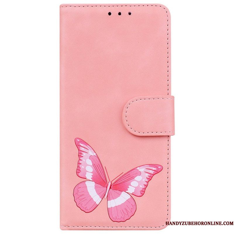 Leren Hoesje Voor Xiaomi Redmi Note 14 5g Suède-effect Met Vlindermotief