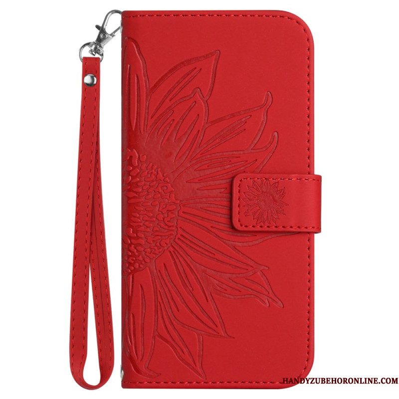 Leren Hoesje Voor Xiaomi Redmi Note 14 Pro 4g Bandje Met Zonnebloemprint