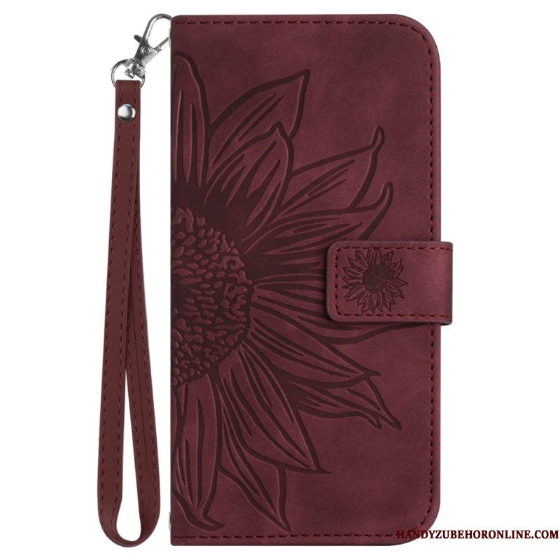 Leren Hoesje Voor Xiaomi Redmi Note 14 Pro 4g Bandje Met Zonnebloemprint