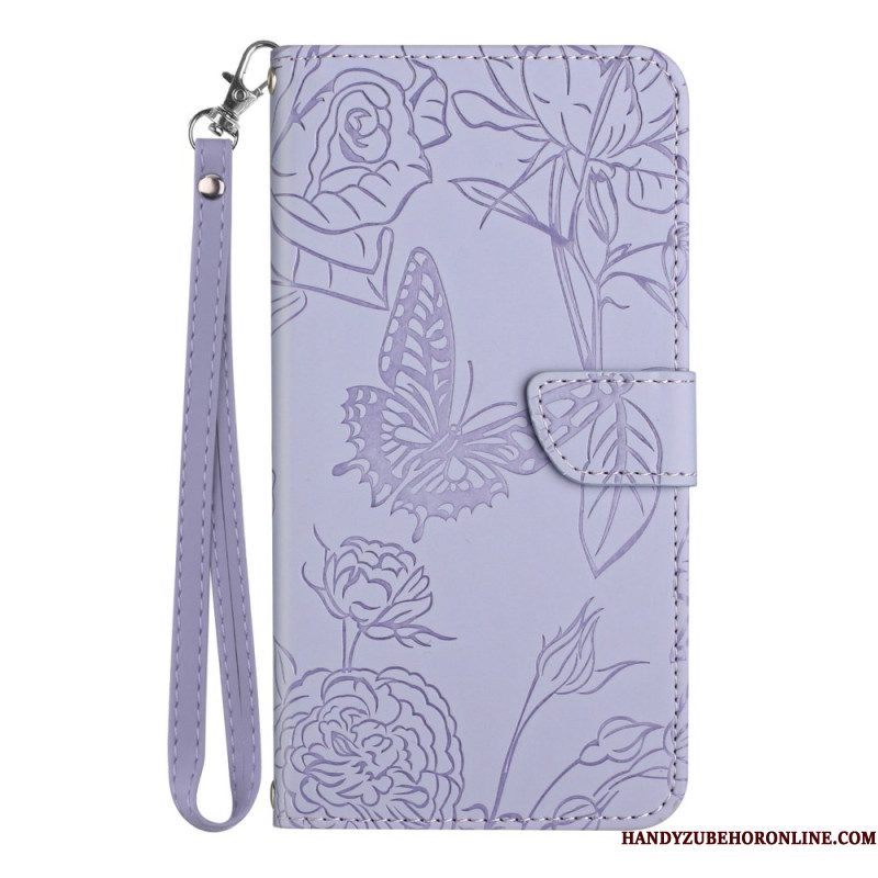 Leren Hoesje Voor Xiaomi Redmi Note 14 Pro 4g Vlinderprint Met Riem