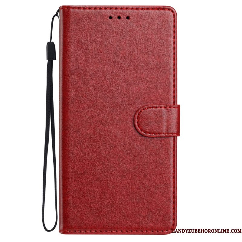 Leren Hoesje Voor Xiaomi Redmi Note 14 Pro Plus 5g Effen Leer-effect Met Riempje
