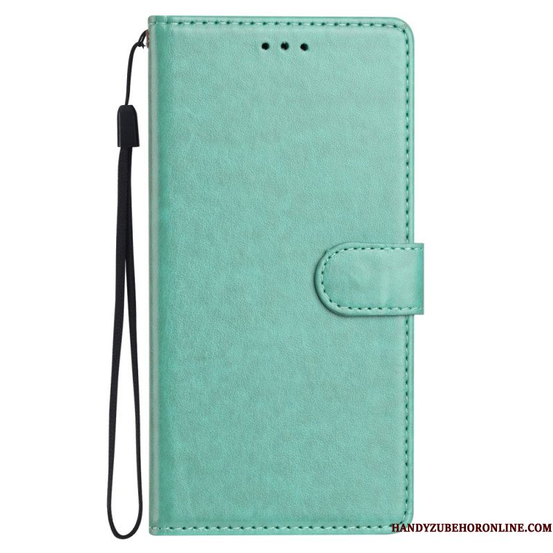Leren Hoesje Voor Xiaomi Redmi Note 14 Pro Plus 5g Effen Leer-effect Met Riempje