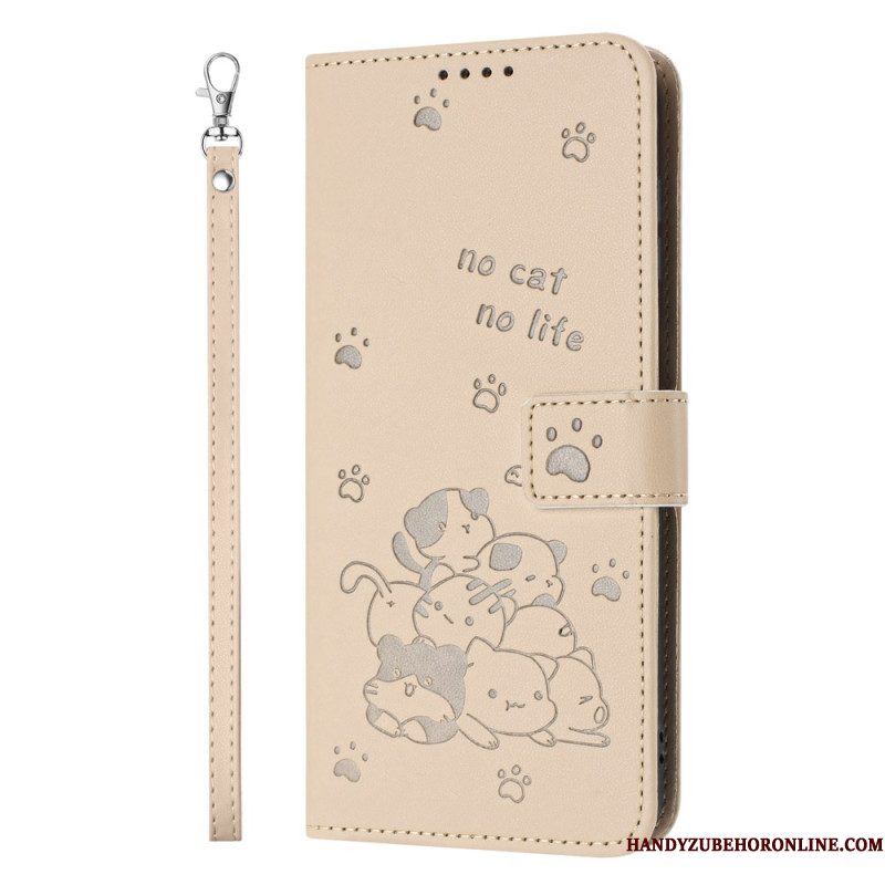 Leren Hoesje Voor Xiaomi Redmi Note 14 Pro Plus 5g Kattenscène Met Bandje