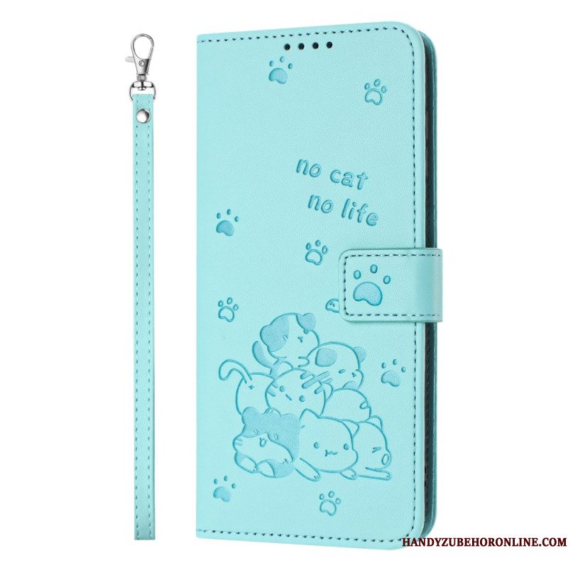 Leren Hoesje Voor Xiaomi Redmi Note 14 Pro Plus 5g Kattenscène Met Bandje