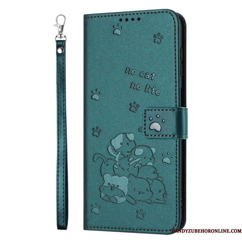 Leren Hoesje Voor Xiaomi Redmi Note 14 Pro Plus 5g Kattenscène Met Bandje