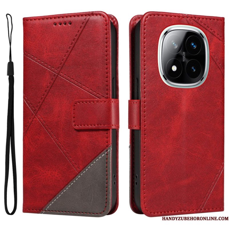 Leren Hoesje Voor Xiaomi Redmi Note 14 Pro Plus 5g Tweekleurige Gestreepte Strap-on