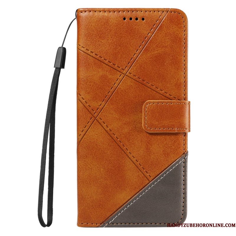 Leren Hoesje Voor Xiaomi Redmi Note 14 Pro Plus 5g Tweekleurige Gestreepte Strap-on