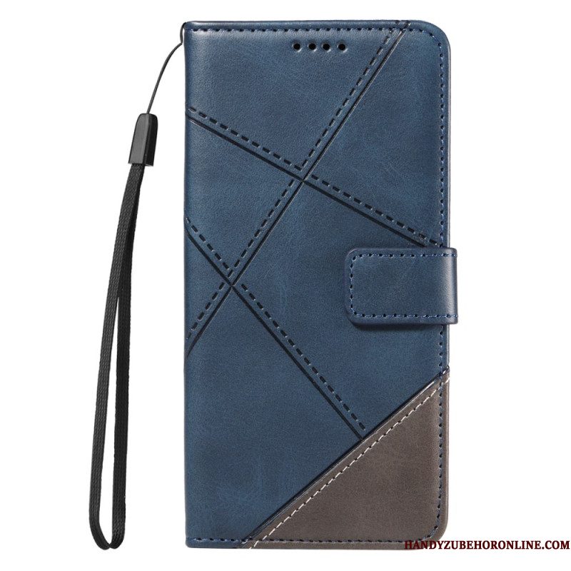Leren Hoesje Voor Xiaomi Redmi Note 14 Pro Plus 5g Tweekleurige Gestreepte Strap-on