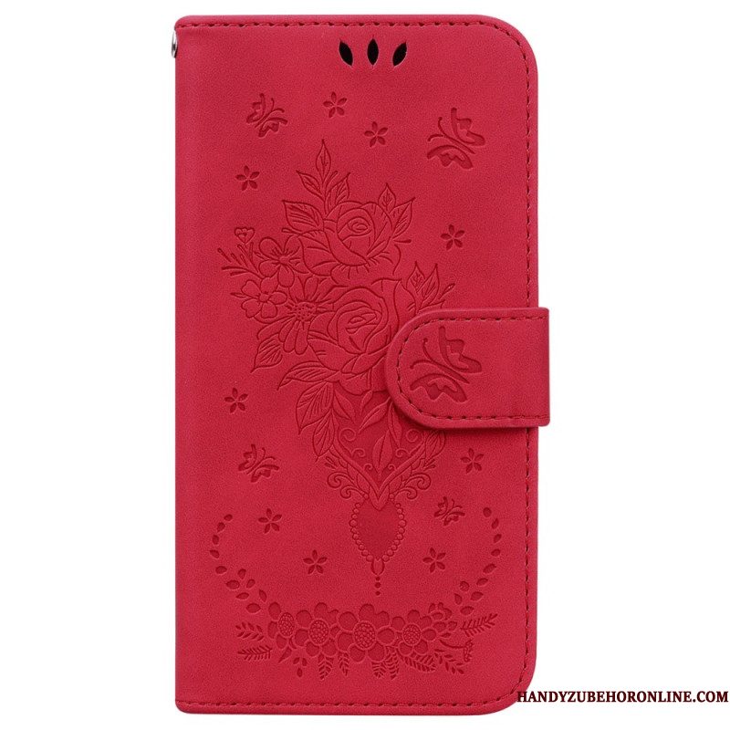 Leren Hoesje Voor Xiaomi Redmi Note 15 5g Suède-effect Met Rozenmotief