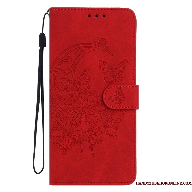 Leren Hoesje Voor Xiaomi Redmi Note 15 5g Suède-effect Vlinder En Bloemen