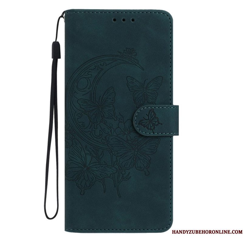 Leren Hoesje Voor Xiaomi Redmi Note 15 5g Suède-effect Vlinder En Bloemen