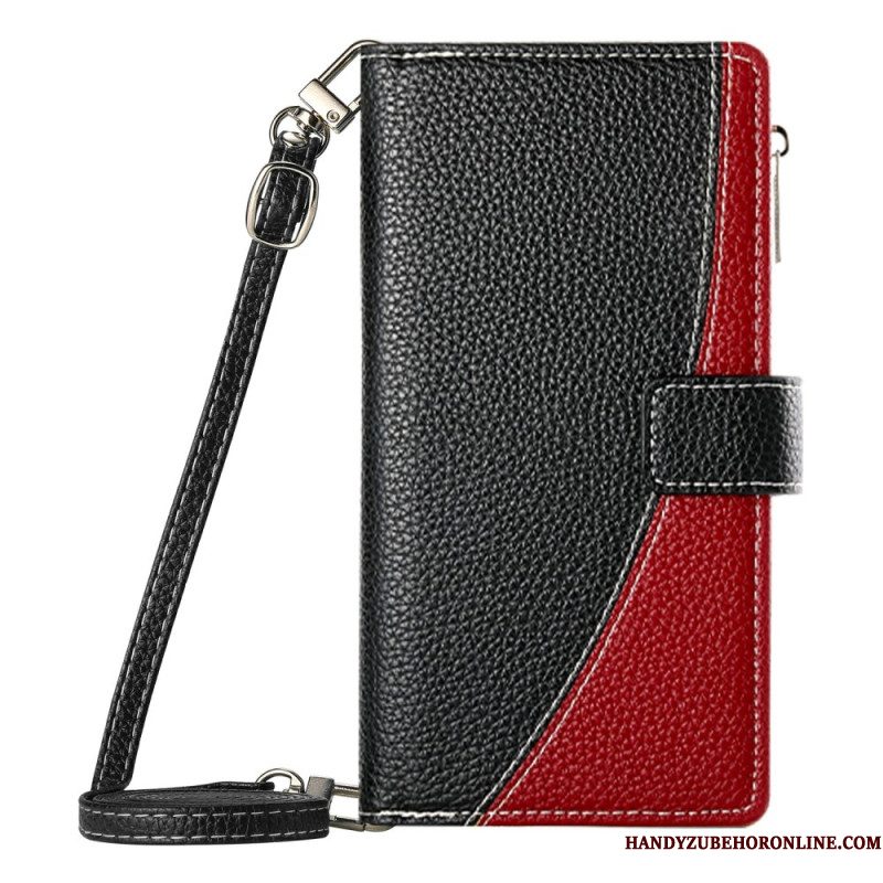 Leren Hoesje Voor Xiaomi Redmi Note 15 Pro 5g Tweekleurige Band En Schouderband