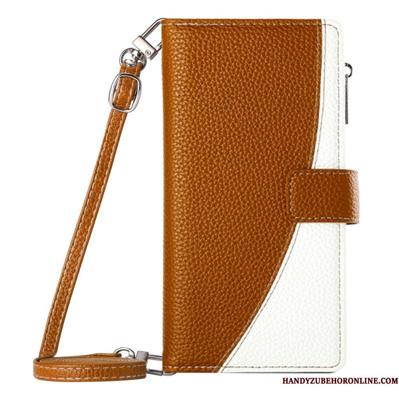 Leren Hoesje Voor Xiaomi Redmi Note 15 Pro 5g Tweekleurige Band En Schouderband