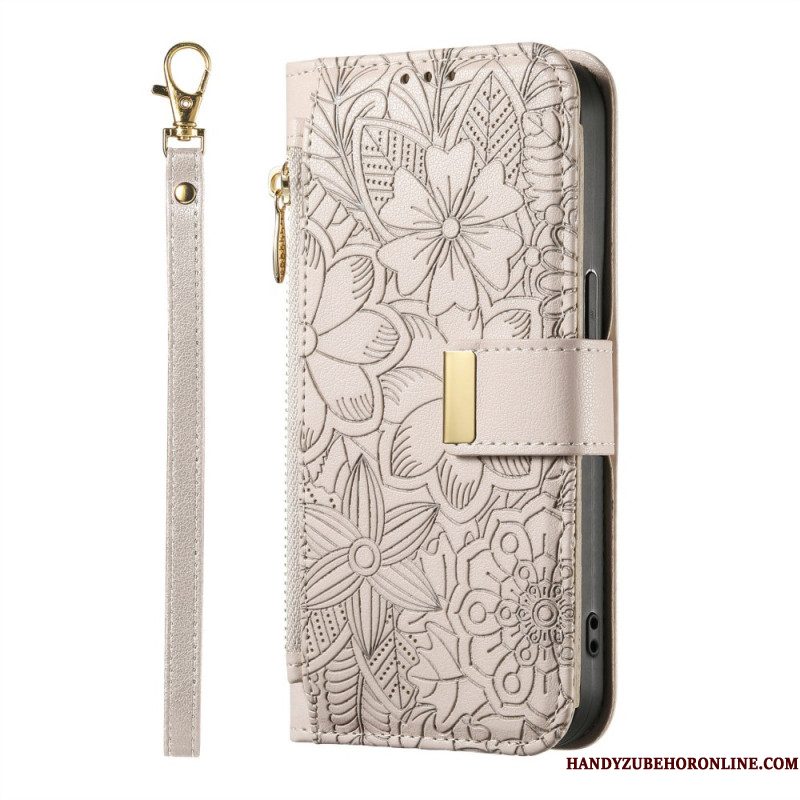 Leren Hoesje Voor Xiaomi Redmi Note 15 Pro Plus 5g Bloemenpatroon En Zakje Met Rits