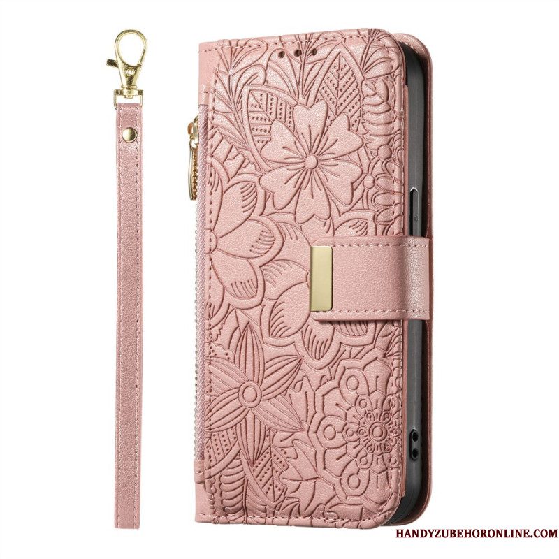 Leren Hoesje Voor Xiaomi Redmi Note 15 Pro Plus 5g Bloemenpatroon En Zakje Met Rits