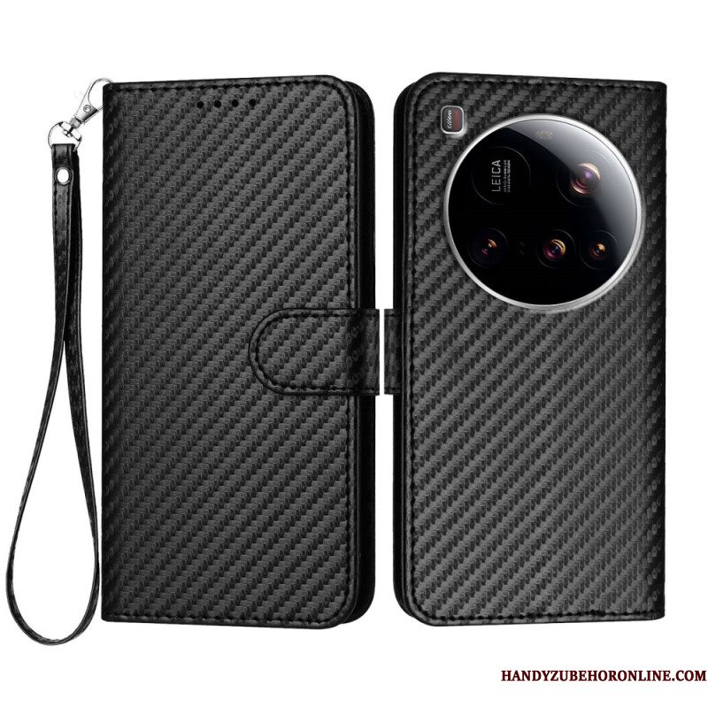 Leren Hoesje Xiaomi 15 Ultra Gestructureerde Koolstofvezel Bescherming Hoesje