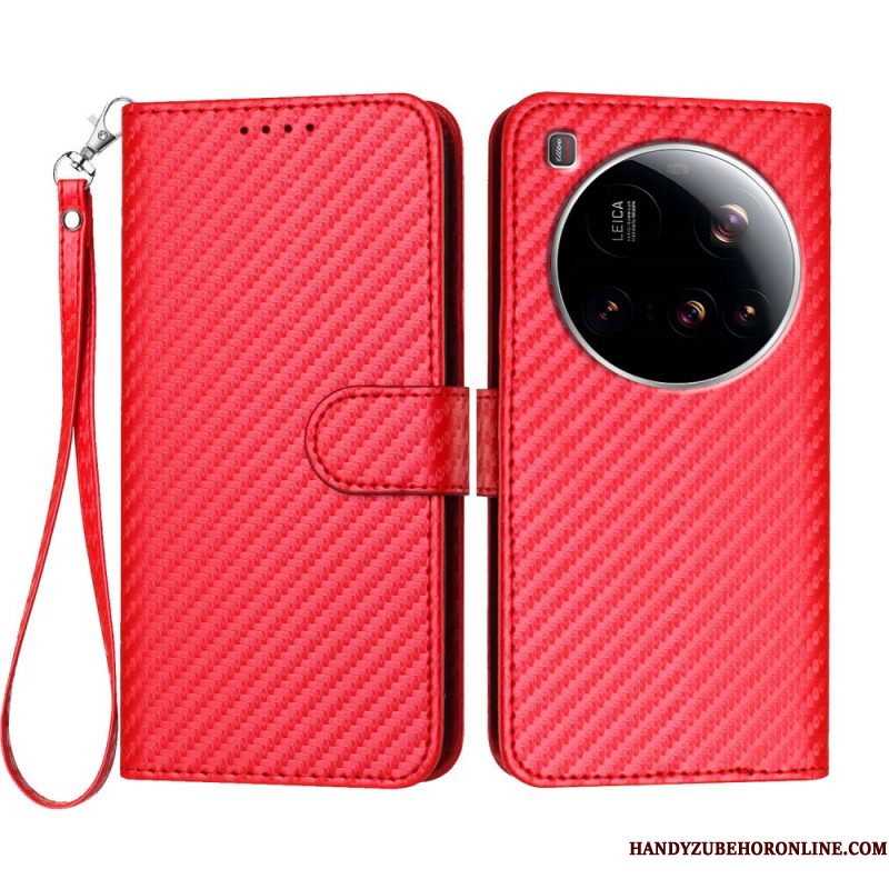 Leren Hoesje Xiaomi 15 Ultra Gestructureerde Koolstofvezel Bescherming Hoesje