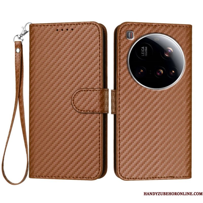 Leren Hoesje Xiaomi 15 Ultra Gestructureerde Koolstofvezel Bescherming Hoesje