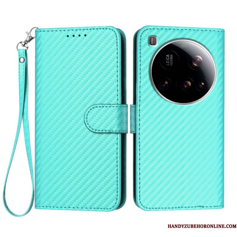 Leren Hoesje Xiaomi 15 Ultra Gestructureerde Koolstofvezel Bescherming Hoesje