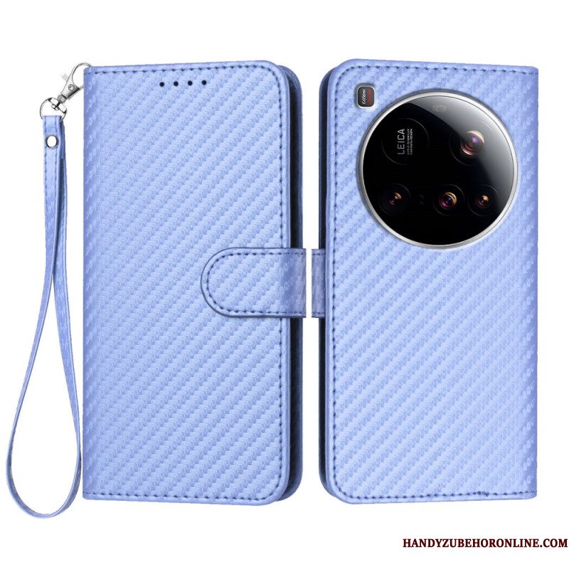 Leren Hoesje Xiaomi 15 Ultra Gestructureerde Koolstofvezel Bescherming Hoesje