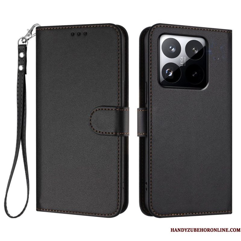 Leren Hoesje Xiaomi 15t Effen Met Bandje Bescherming Hoesje