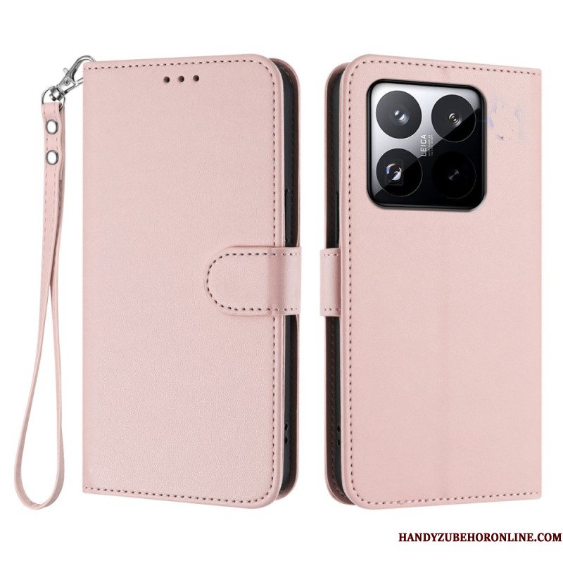 Leren Hoesje Xiaomi 15t Effen Met Bandje Bescherming Hoesje