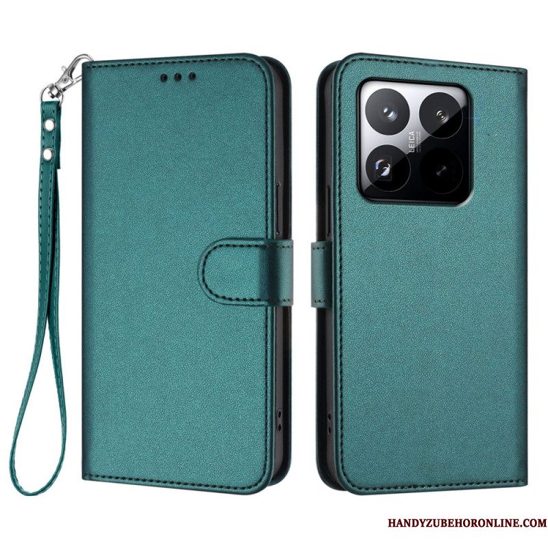 Leren Hoesje Xiaomi 15t Effen Met Bandje Bescherming Hoesje