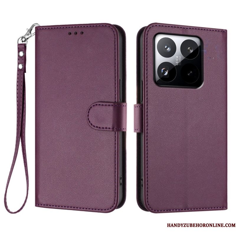 Leren Hoesje Xiaomi 15t Effen Met Bandje Bescherming Hoesje