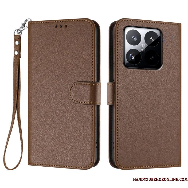 Leren Hoesje Xiaomi 15t Effen Met Bandje Bescherming Hoesje