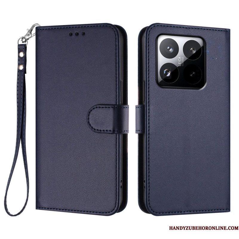 Leren Hoesje Xiaomi 15t Effen Met Bandje Bescherming Hoesje